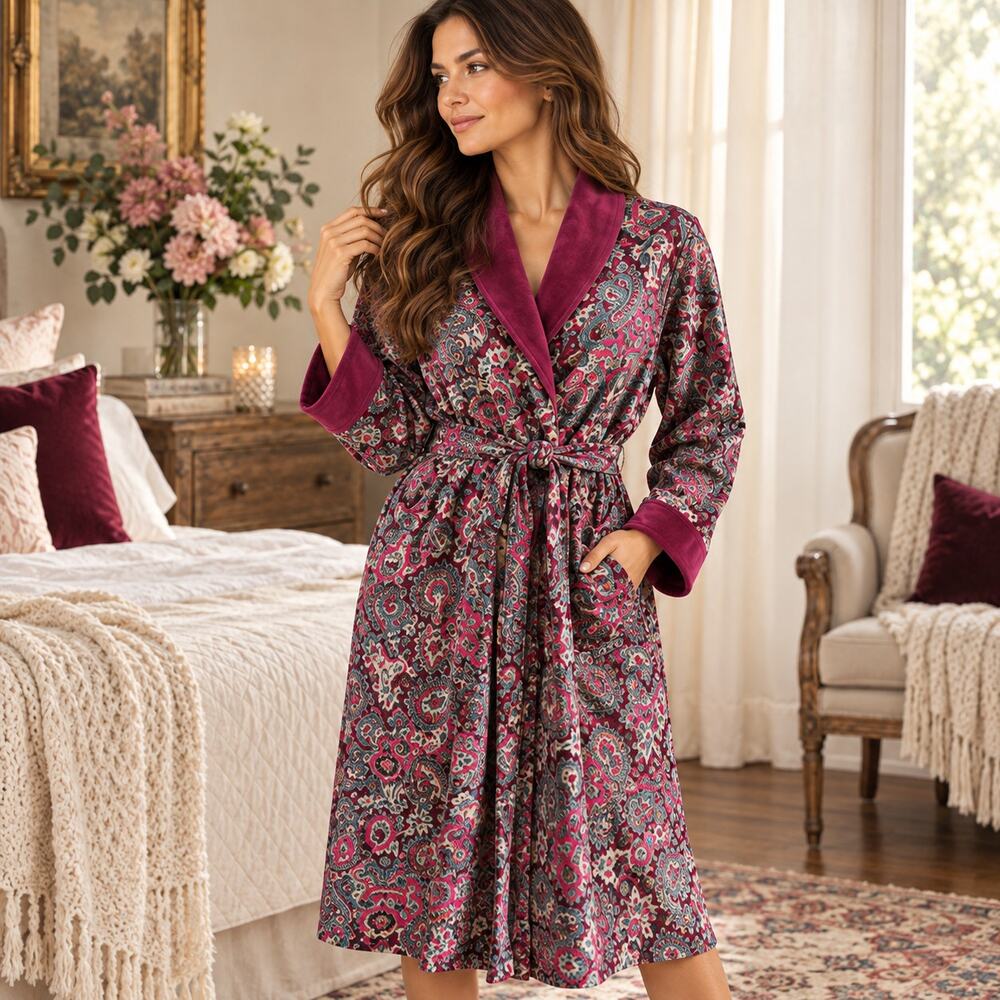 Victoria's Secret Robe Paisley SZM Burgundy Loungewear Comfortcore Cozy